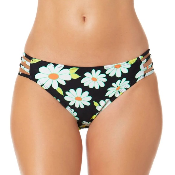 NWT SALT + COVE Women Daisy Floral Black Bikini Bottoms Swimsuit S Small - Picture 1 of 6